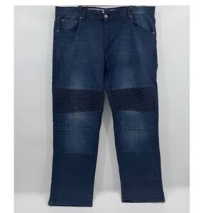 Lifted Research Group Jeans Men 42 NEW Blue Straight Leg Moto Stretch Dark Denim